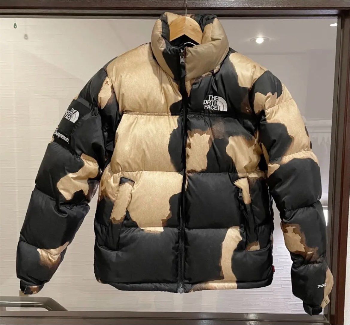 Supreme x The North Face Bleached Denim Print Nuptse Jacket "Black"
