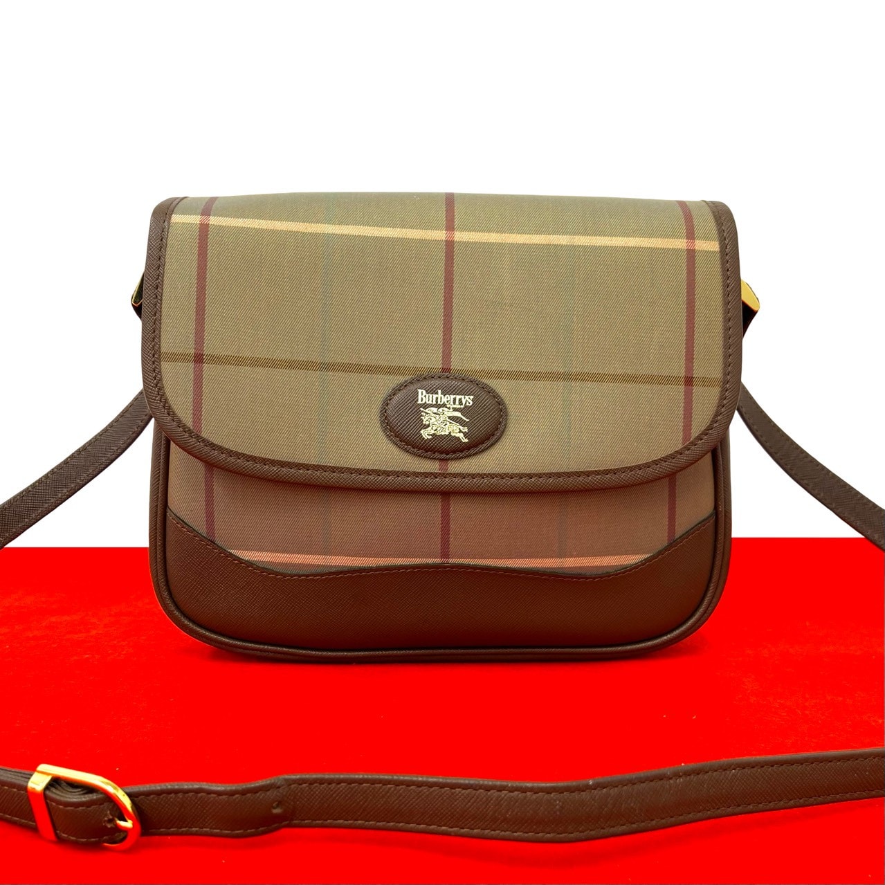 BURBERRY バーバリー シャドーホース ロゴ キャンバス レザー ショルダーバッグ ブラウン
 21777