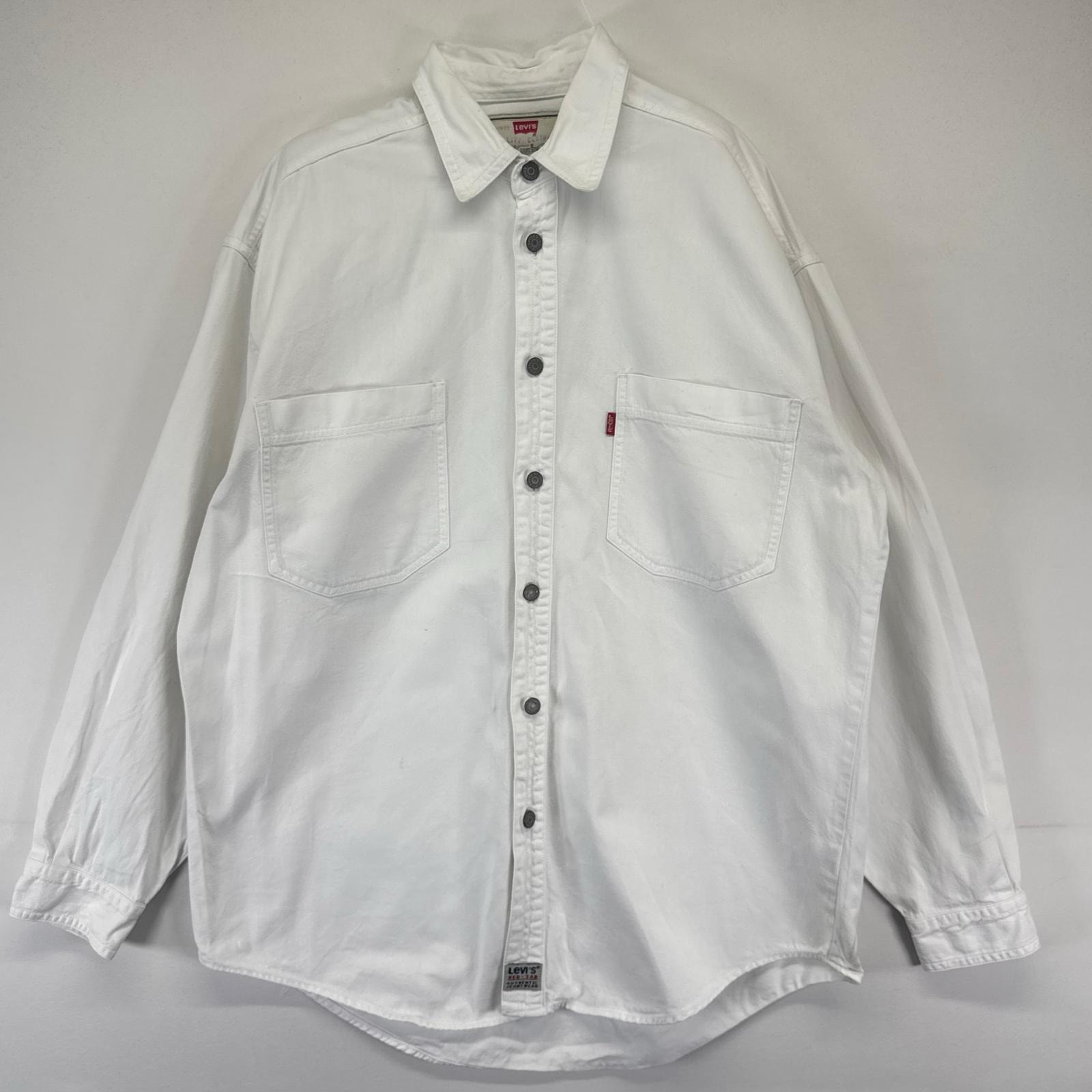 古着 リーバイス Levi's 長袖シャツ レッドタブ シャツジャケット 金具ボタン 胸ポケット M  ホワイト系 メンズ
