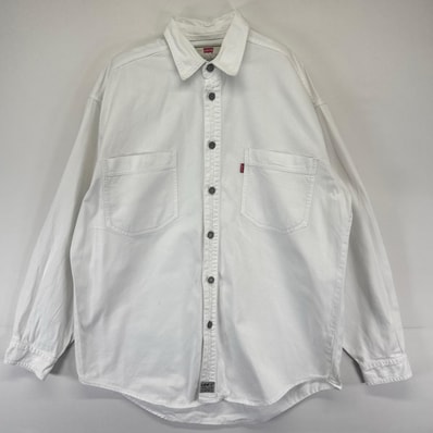 古着 リーバイス Levi's 長袖シャツ レッドタブ シャツジャケット 金具ボタン 胸ポケット M ホワイト系 メンズ