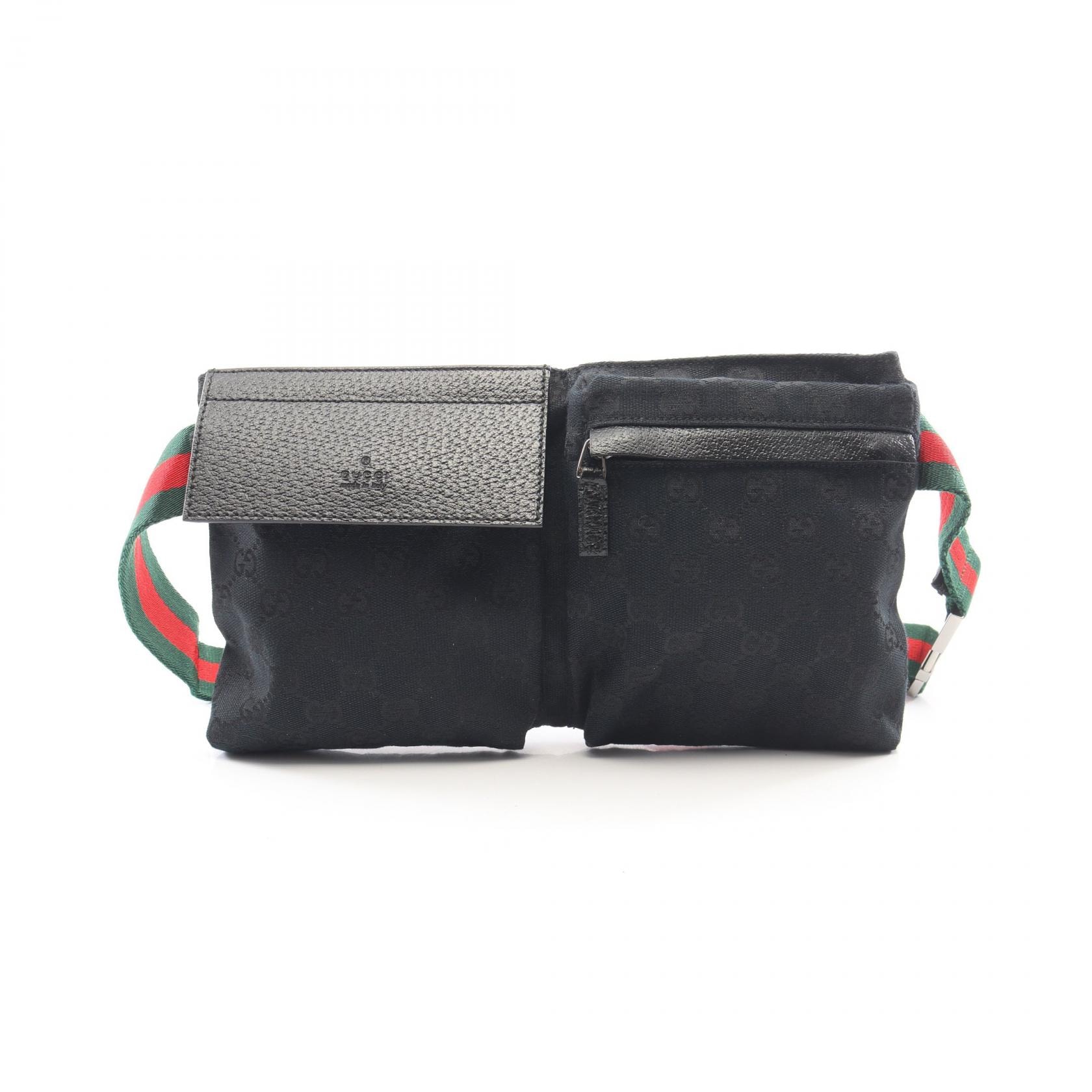 グッチ GUCCI GGキャンバス ウエストバッグ ボディバッグ バッグ キャンバス レザー メンズ レディース ブラック系 28566 【中古】