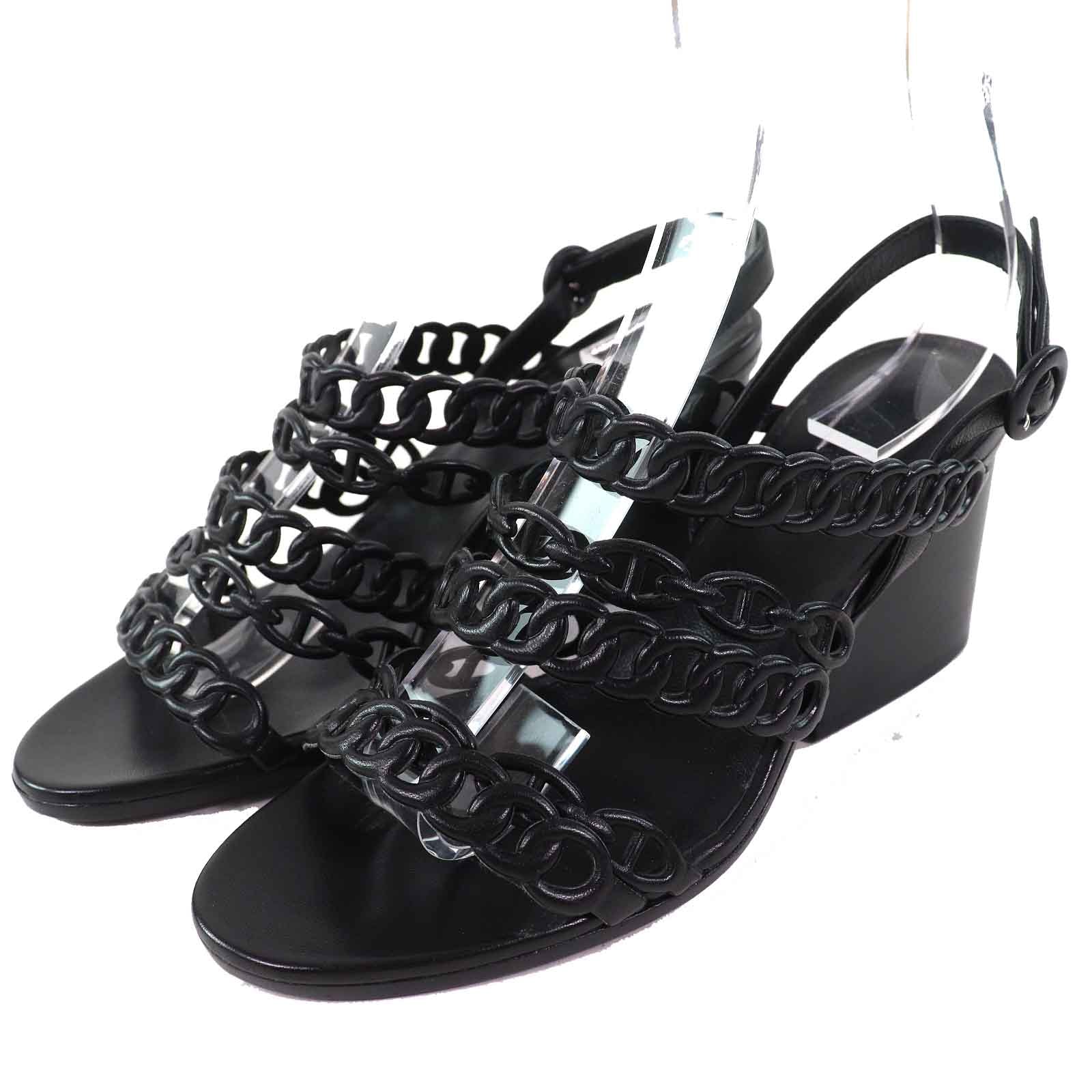 美品 エルメス
 サンダル ロマンツォ ブラック レディース 37 181096Z