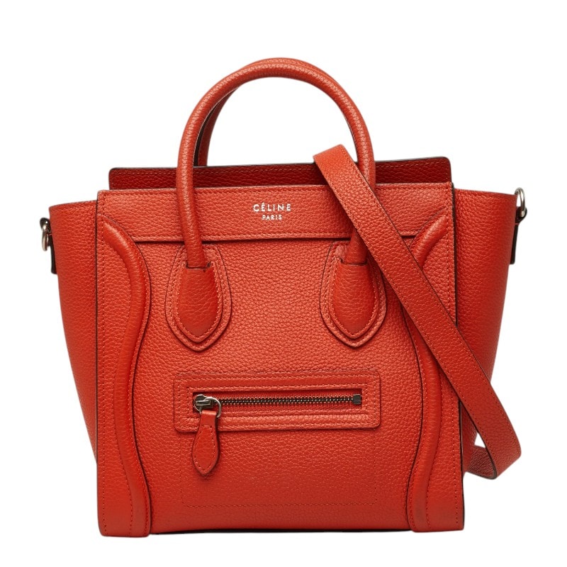 セリーヌ ラゲージ ナノ ショッパー ハンドバッグ ショルダーバッグ 2WAY レッド レザー レディース CELINE 【中古】