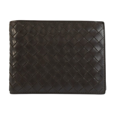 美品 BOTTEGAVENETA ボッテガヴェネタ イントレチャート ブラウン レザー 折財布 コンパクトウォレット 602576 【中古】