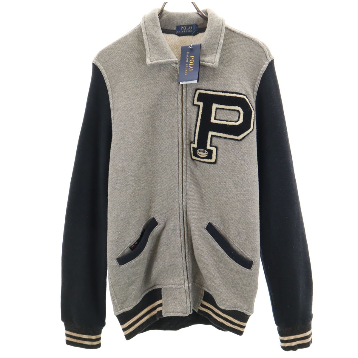 未使用 POLO RALPH LAUREN ポロラルフローレン レタードワッペン ベースボール ジャケット S グレー