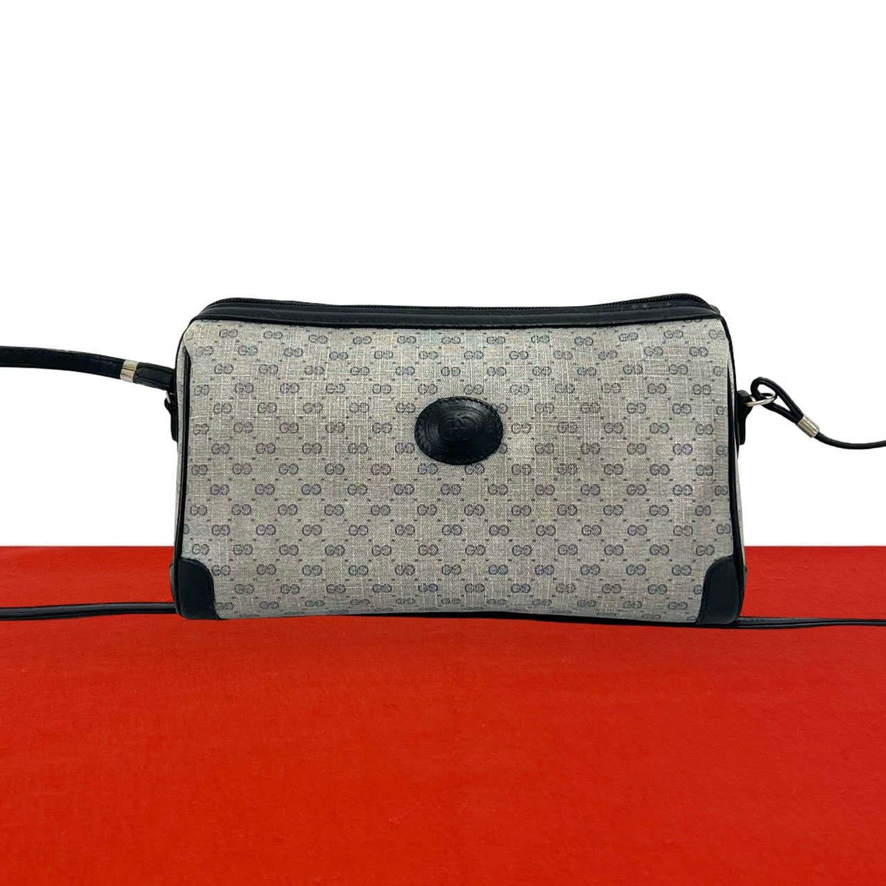 GUCCI グッチ マイクロGG ロゴ レザー PVC ショルダーバッグ ネイビー
 65161