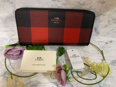 COACH 赤黒色 チェック 長財布