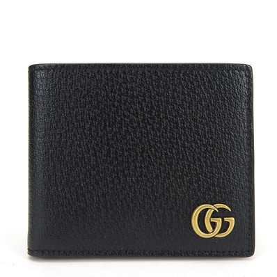 【中古】 グッチ 札入れ 428726 GGマーモント レザー ブラック ブラック ゴールド金具 カードケース 二つ折り シンプル レディース メンズ GUCCI