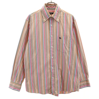 BURBERRY BLACK LABEL バーバリーブラックレーベル 日本製 ストライプ柄 長袖 ボタンダウンシャツ 2 マルチ 三陽商会