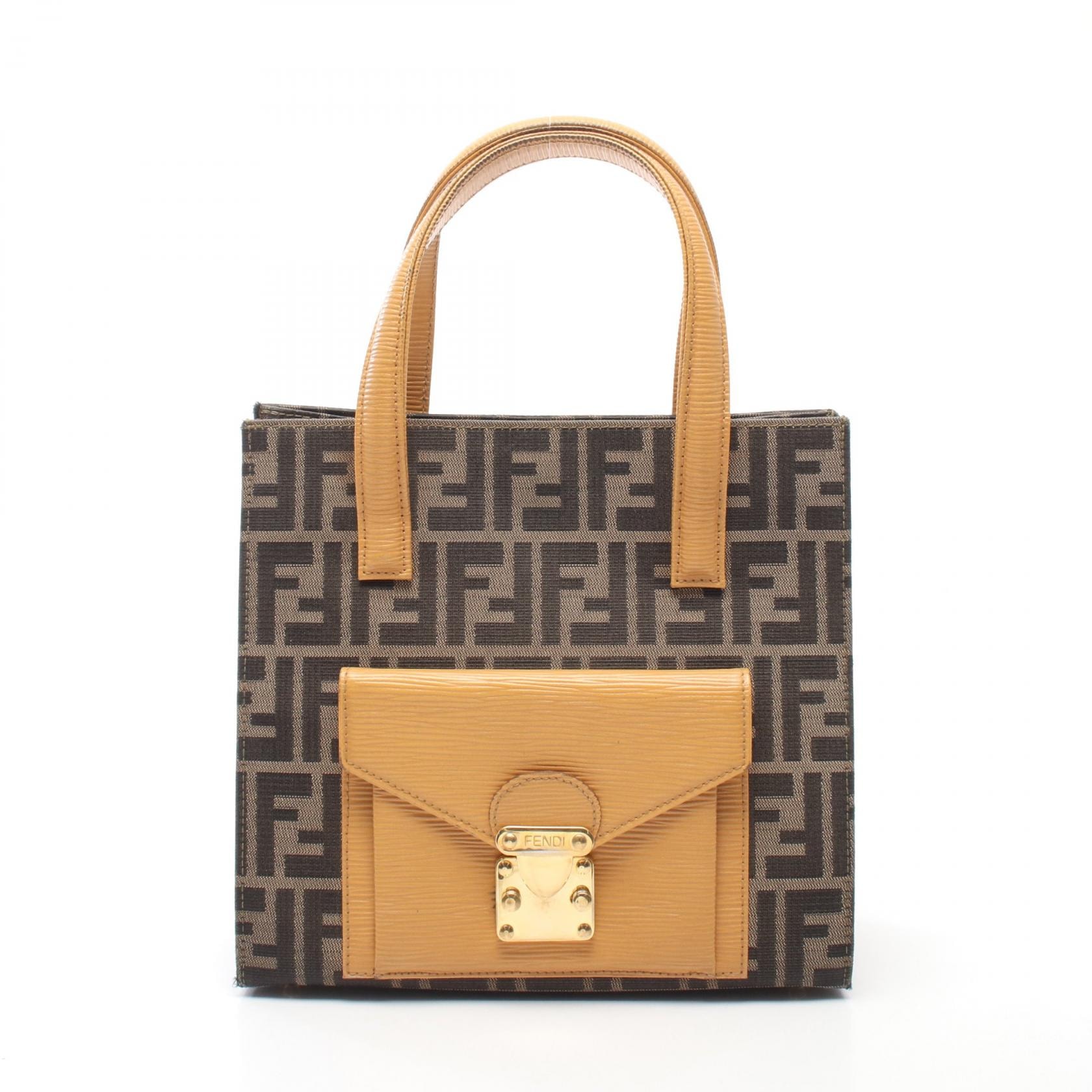 フェンディ FENDI ズッカ ハンドバッグ バッグ キャンバス レザー レディース ブラウン系 / オレンジ系 【中古】