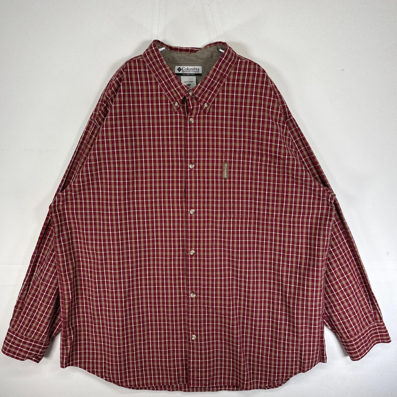 古着 コロンビア Columbia 長袖シャツ チェック 大きいサイズ ワンポイント ロゴ 14041  ワインレッド系 マルチカラー メンズ