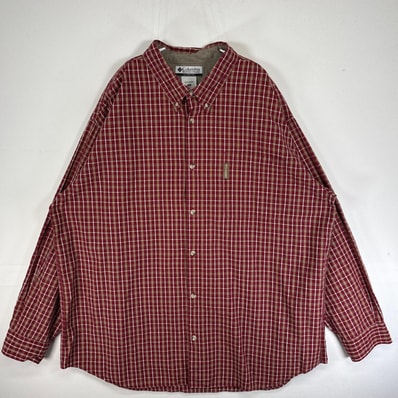 古着 コロンビア Columbia 長袖シャツ チェック 大きいサイズ ワンポイント ロゴ 14041 ワインレッド系 マルチカラー メンズ