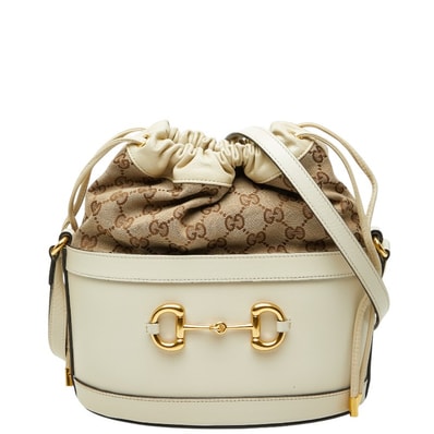 グッチ GGキャンバス ホースビット 1955 バケットバッグ ショルダーバッグ 602118 ベージュ レザー キャンバス レディース GUCCI 中古