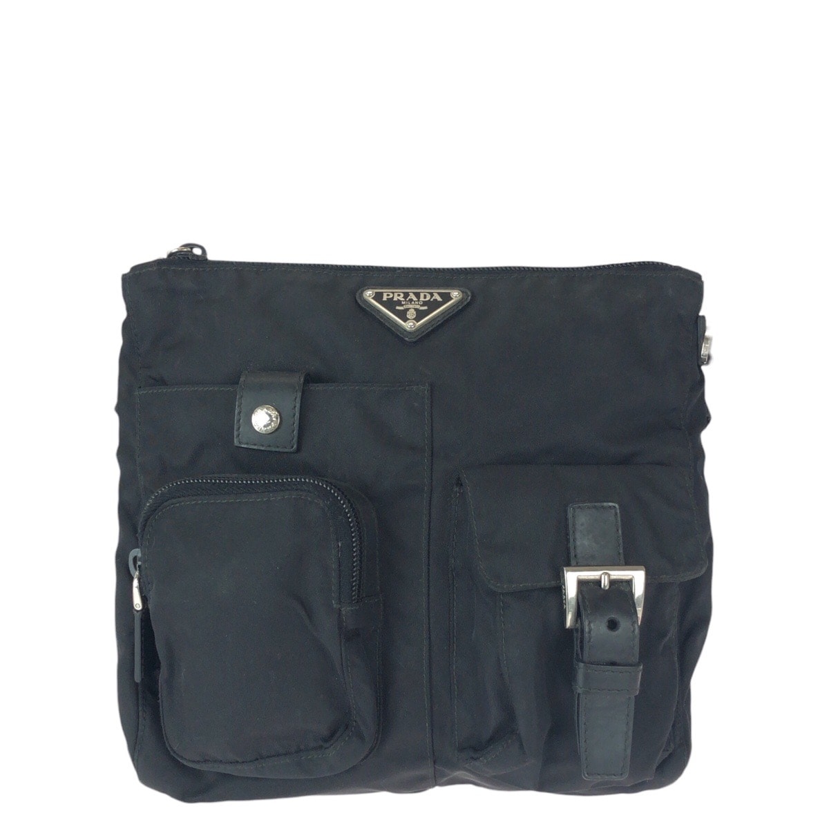 美品 PRADA プラダ テスート 三角ロゴプレート ブラック 黒 シルバー金具 ナイロン レザー/ ボディバッグ ウエストバッグ バムバッグ 601008 【中古】