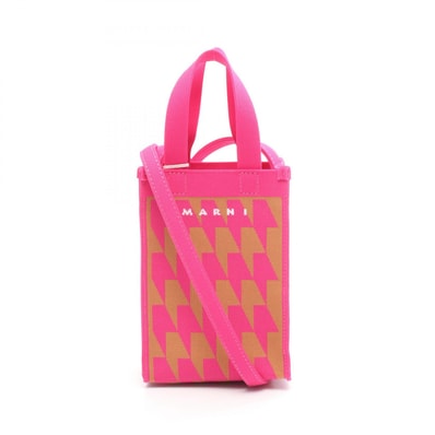マルニ MARNI ナノショッピングバッグ 千鳥格子 2WAY ショルダーバッグ バッグ ニット レディース ピンク系 / ブラウン系 SHMP0085A1P4556ZO422 【中古】