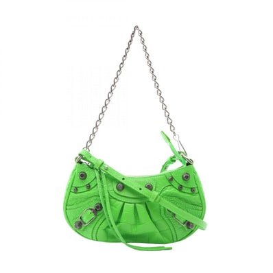 バレンシアガ BALENCIAGA LE CAGOLE MINI BB ル カゴール ミニ クロコ型押し 2WAY ハンドバッグ バッグ レザー レディース グリーン系 【中古】