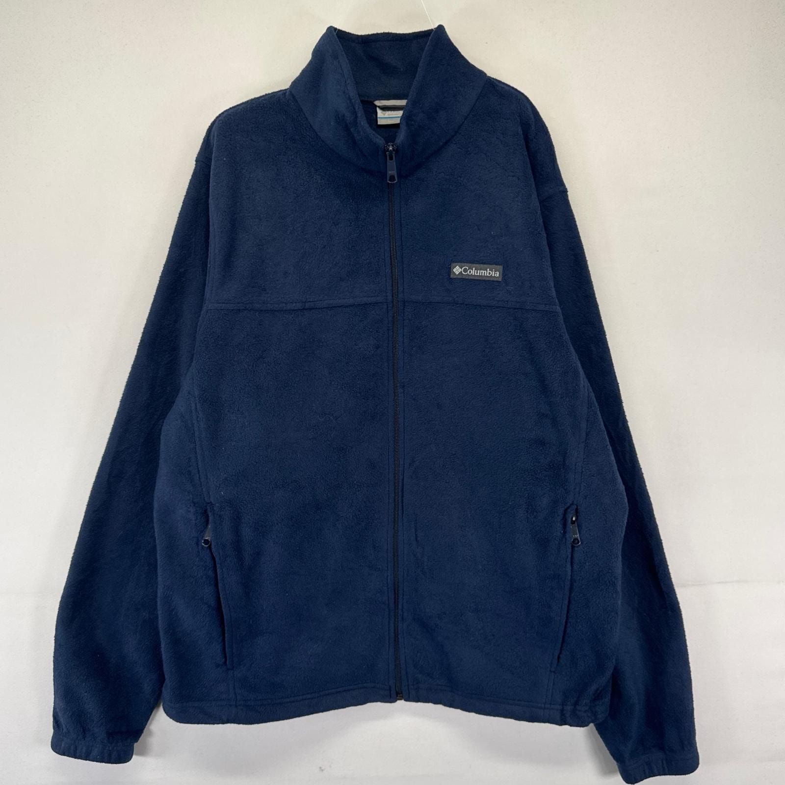 古着 コロンビア Columbia フリース ジャケット フルジップ アウトドア ワンポイントドローコード 大きいサイズ XL  ネイビー系 メンズ