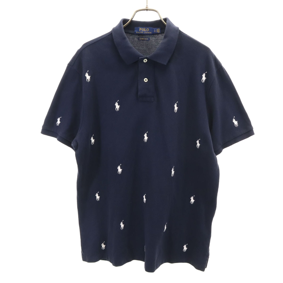 POLO RALPH LAUREN ポロラルフローレン 総ポニー刺繍 半袖 ポロシャツ L ネイビー 鹿の子