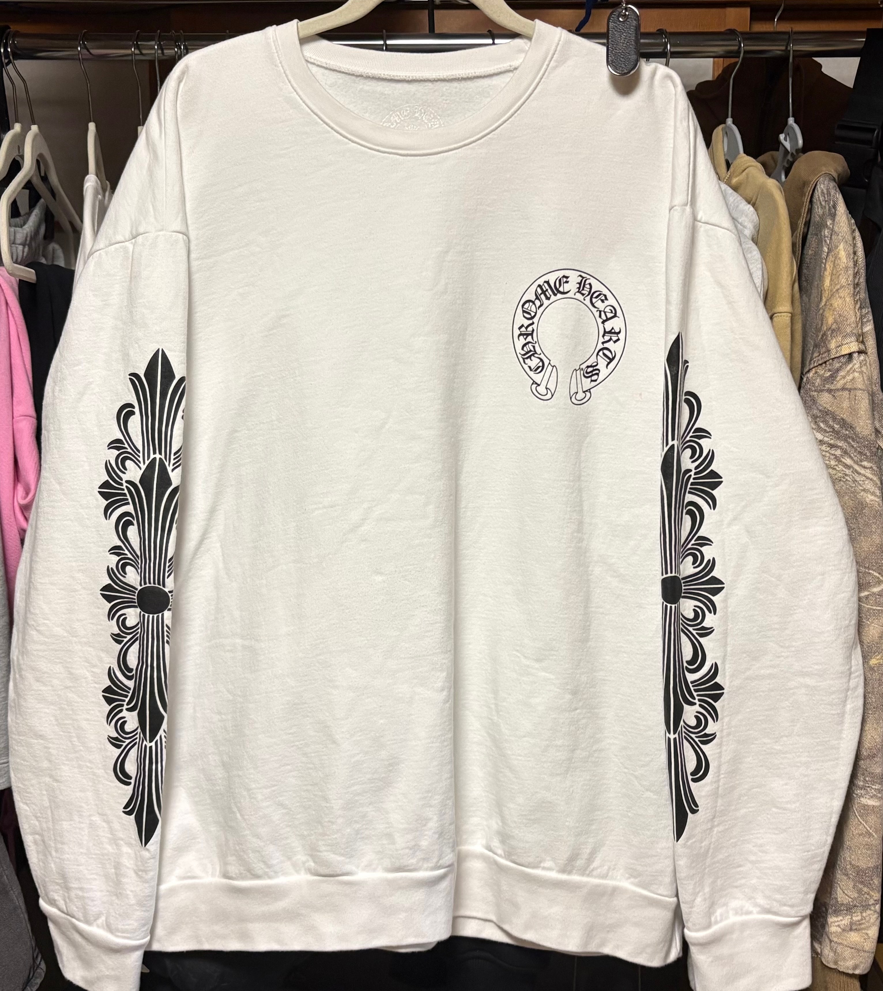 Chrome Hearts Floral Cross Horseshoe Back Print Sweatshirt "White"