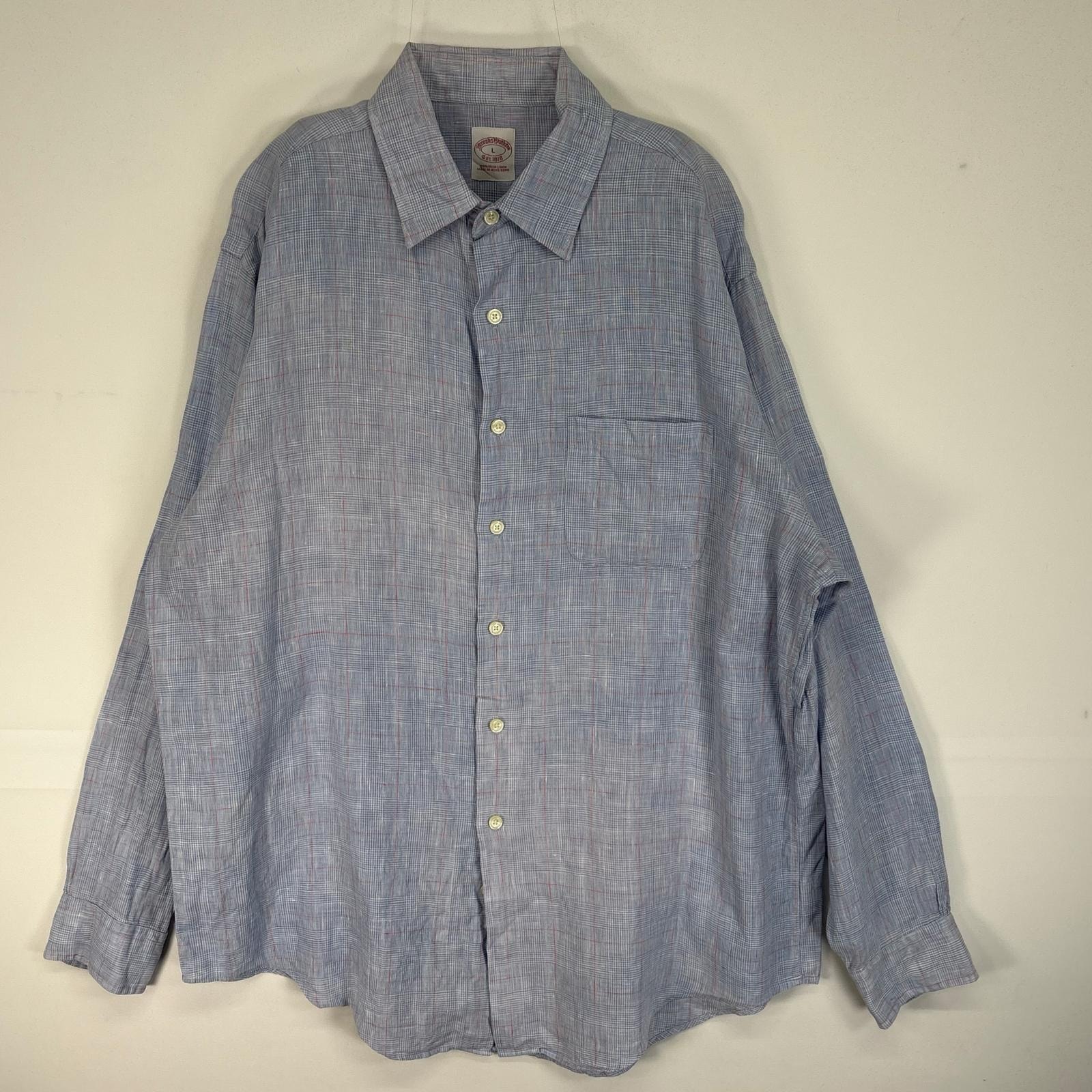 古着 ブルックスブラザーズ Brooks Brothers 長袖シャツ チェック IRISH LINEN 胸ポケ L  水色系 マルチカラー メンズ