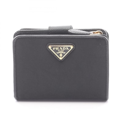 プラダ PRADA PORTAF PICCOLO LAMPO 二つ折り財布 財布 レザー ナイロンキャンバス レディース ブラック系 1ML018 【中古】
