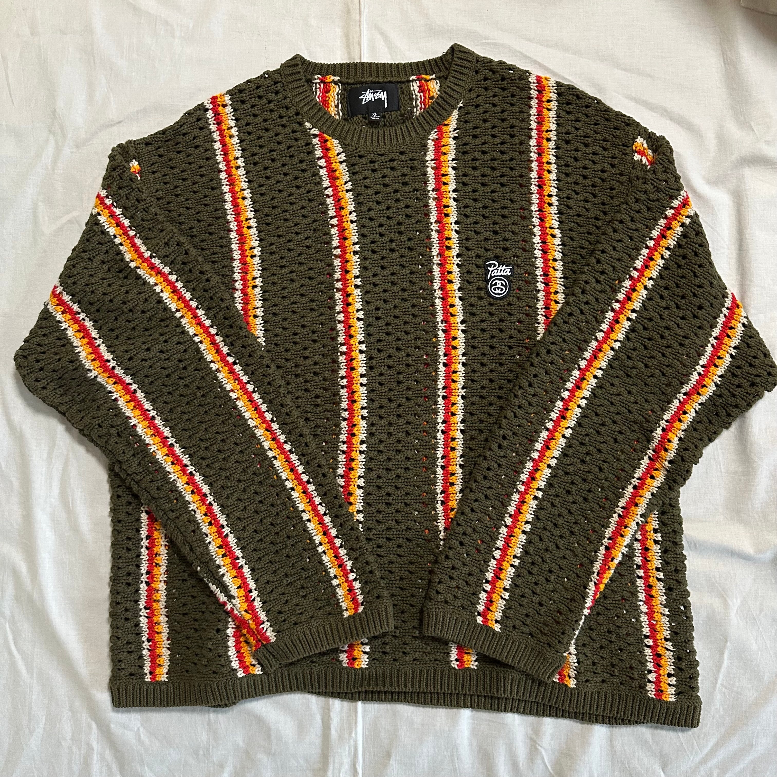 Stussy x Patta Stripe Loose Gauge Crewneck Sweater "Olive"