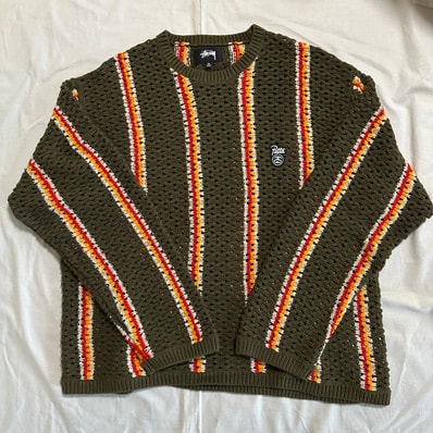 Stussy x Patta Stripe Loose Gauge Crewneck Sweater "Olive"