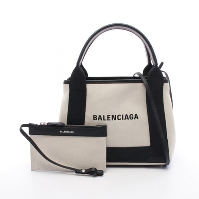 バレンシアガ BALENCIAGA ネイビーカバ XS 2WAY ハンドバッグ バッグ キャンバス レザー レディース アイボリー系 / ブラック系 【中古】