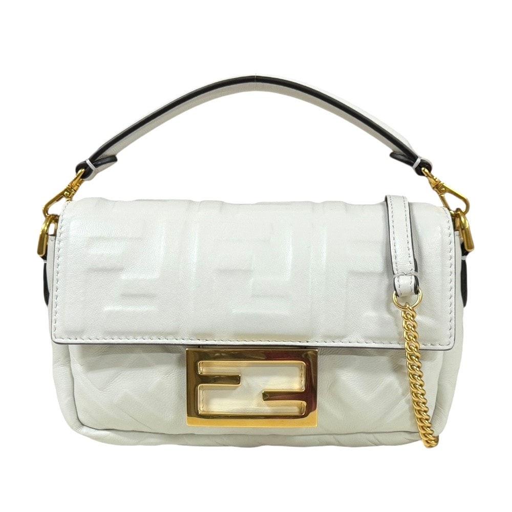 フェンディ バゲット ミニ ショルダーバッグ レザー 8BS017 ホワイト レディース FENDI  中古
