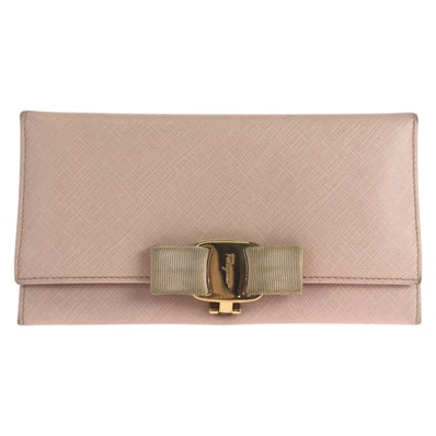 Salvatore Ferragamo サルヴァトーレフェラガモ ヴァラ ピンク ゴールド金具 レザー 長財布 ロングウォレット 504882 【中古】
