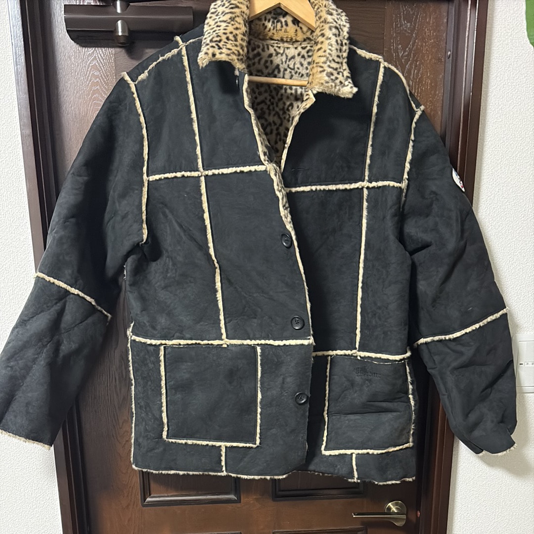 Supreme Reversible Faux Suede Leopard Coat "Black"