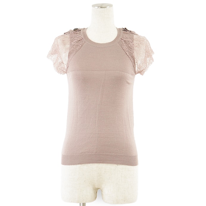 美品 ヴァレンチノ カシミヤブレンド レーススリーブ ニット レディース ピンクベージュ S Valentino