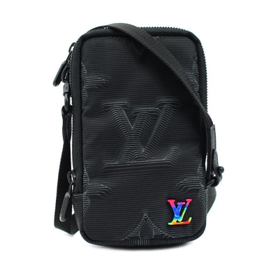 LOUIS VUITTON ルイ・ヴィトン 3Dモノグラム ダブルフォンポーチ ショルダーバッグ ブラック M80141 ICチップ メンズ【中古】【美品】
