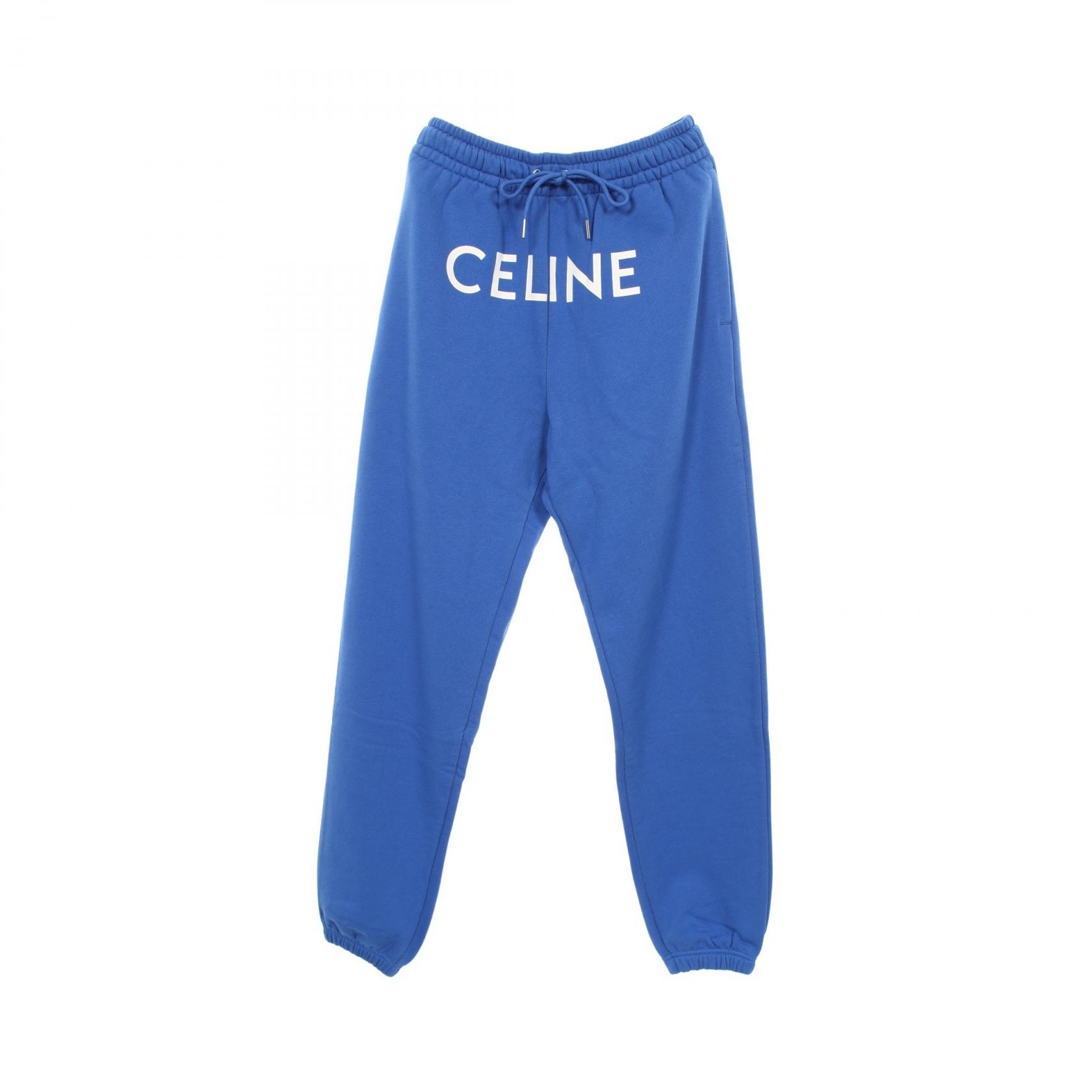 セリーヌ CELINE ロゴプリント パンツ 衣料品 ボトムス コットン メンズ ブルー系 2Z056052H 【中古】