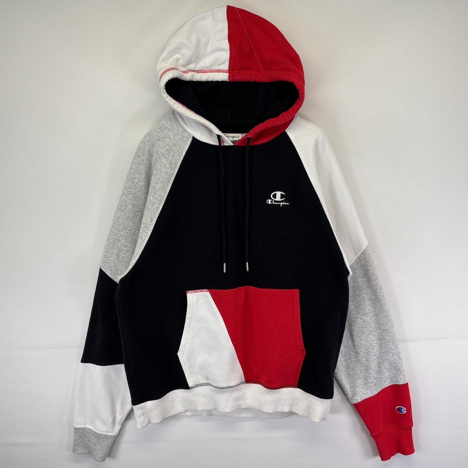 古着 チャンピオン Champion パーカー パターンカラー ワンポイント ラグラン プルオーバー  スウェット フーディ M マルチカラー メンズ