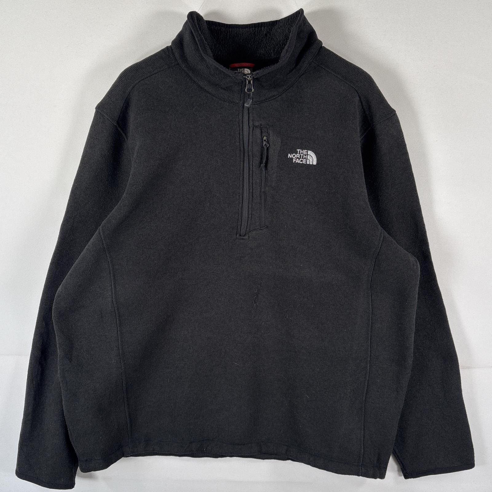 古着 ザ・ノースフェイス THE NORTH FACE ハーフジップフリースジャケット ワンポイントロゴ刺繍 ニット 大きいサイズ XL  ブラック メンズ