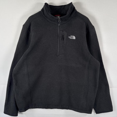 古着 ザ・ノースフェイス THE NORTH FACE ハーフジップフリースジャケット ワンポイントロゴ刺繍 ニット 大きいサイズ XL ブラック メンズ