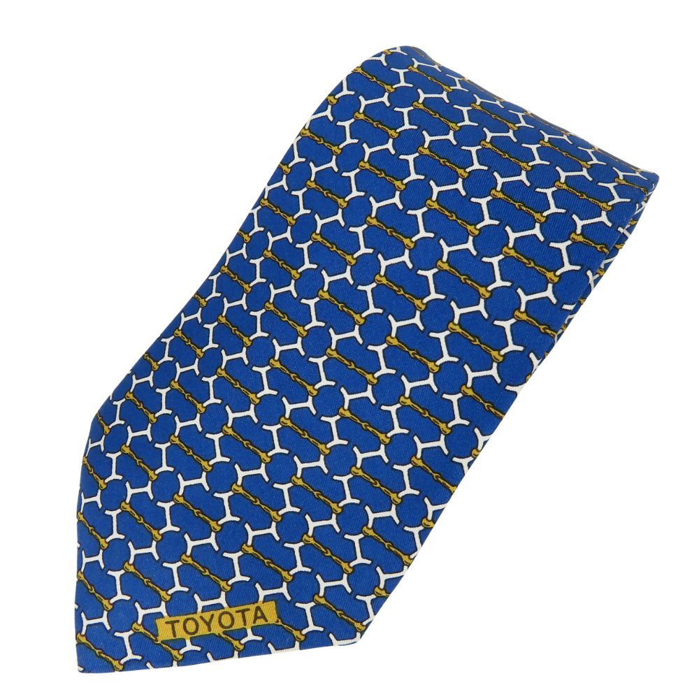 【中古】 エルメス ネクタイ トヨタ限定品 馬具の轡モチーフ シルク ブルー ホワイト ゴールド ビジネス 紳士 スーツ メンズ 男性 HERMES
