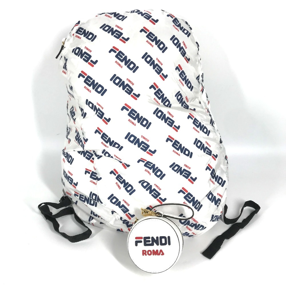 フェンディ FENDI フィラ FILA コラボ バックパック カバン ポーチ付き リュックサック ナイロン ホワイト