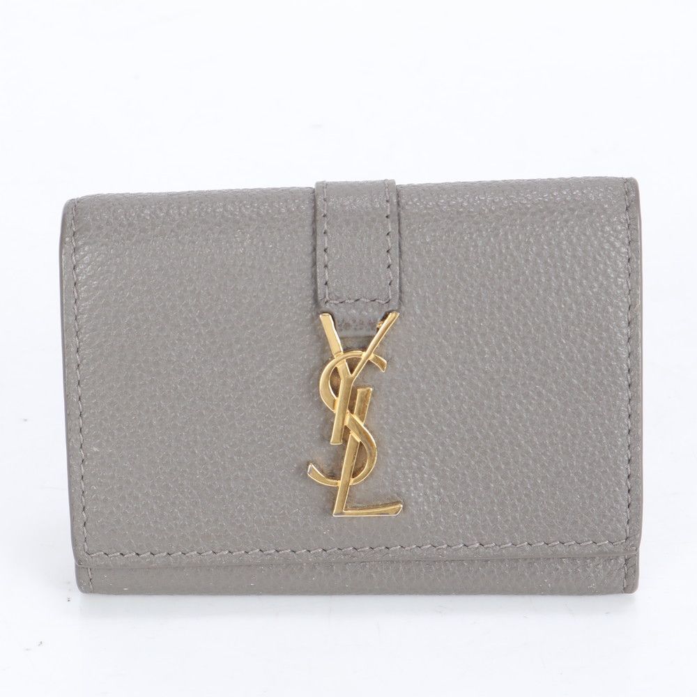 ■極美品 イヴ サンローラン YSL ロゴ フラップ グレー ゴールド 金具