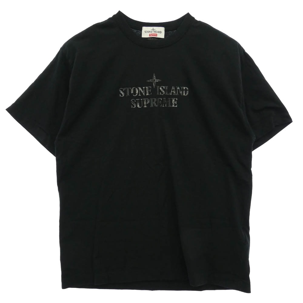 Supreme シュプリーム STONE ISLAND ストーンアイランド 22SS 7625201S8 Stone Island S/S Top ストーンアイランド S/S トップ ラバーロゴ プリント 半袖 Tシャツ ブラック系 M【中古】