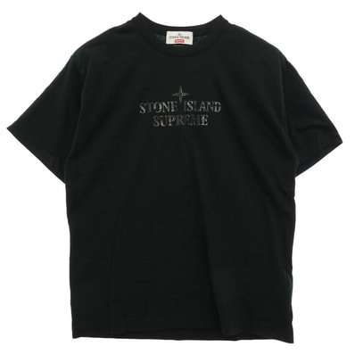 Supreme シュプリーム STONE ISLAND ストーンアイランド 22SS 7625201S8 Stone Island S/S Top ストーンアイランド S/S トップ ラバーロゴ プリント 半袖 Tシャツ ブラック系 M【中古】