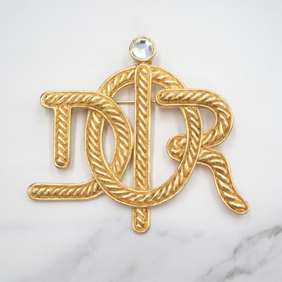 Christian Dior(クリスチャン ディオール)ヴィンテージ ロゴブローチ ゴールドカラー ラインストーン レディース アクセサリー【中古】