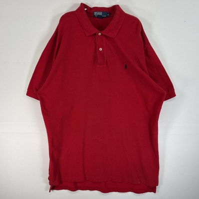 古着 90's/90年代 ポロバイラルフローレン Polo by Ralph Lauren 鹿の子 半袖 ポロシャツ ロゴ 刺繍 2ボタン 大きいサイズ XL レッド 無地 メンズ