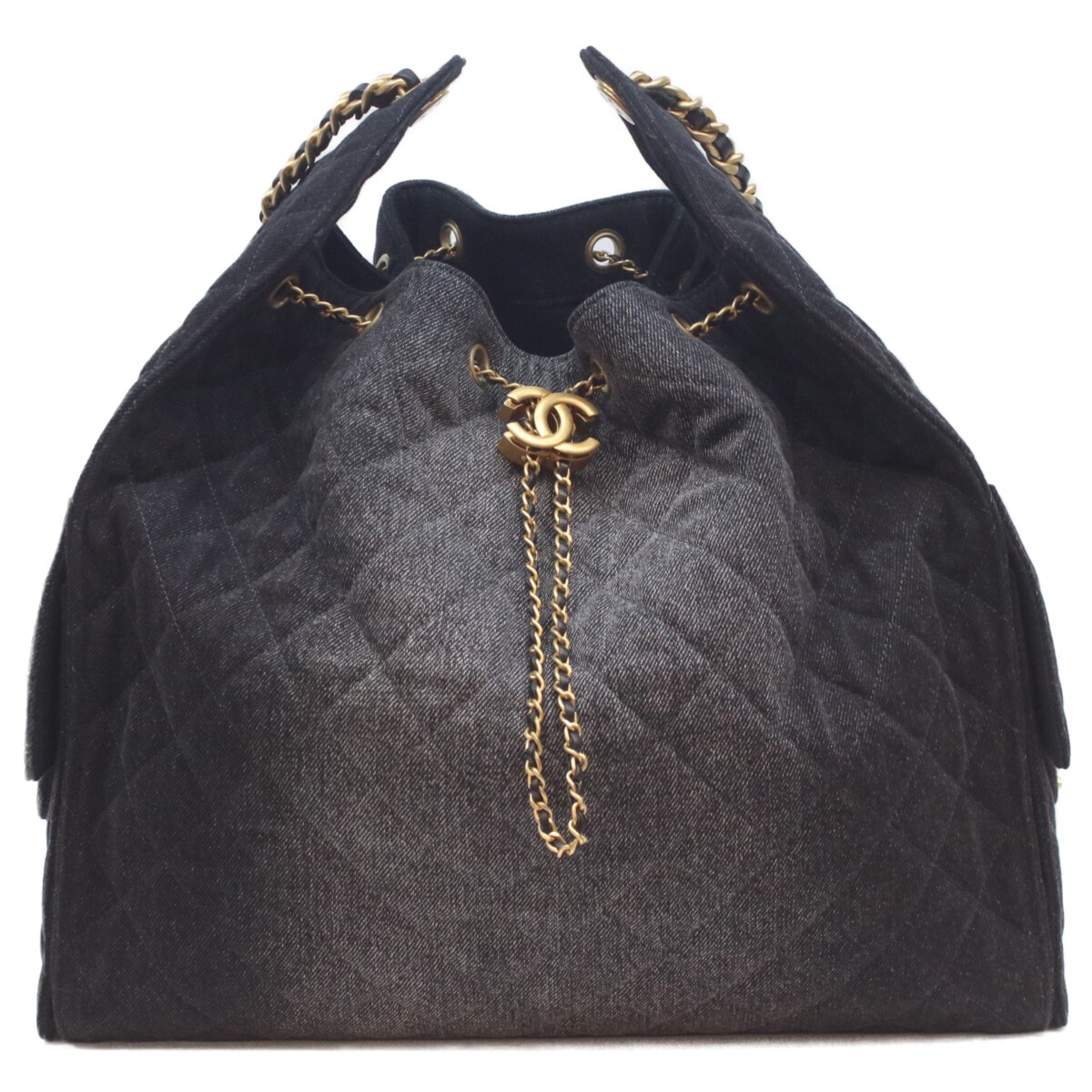 シャネル AS5553 ブラック デニム ゴールド金具 シャネル25ラージ チェーンショルダー