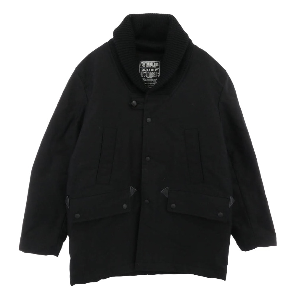 HYSTERIC GLAMOUR ヒステリックグラマー ジャケット 22SS 02223AC05 ショールカラー ニットリブ クルミボタン 裏地キルティング ドンキーコート ブラック系 M【中古】