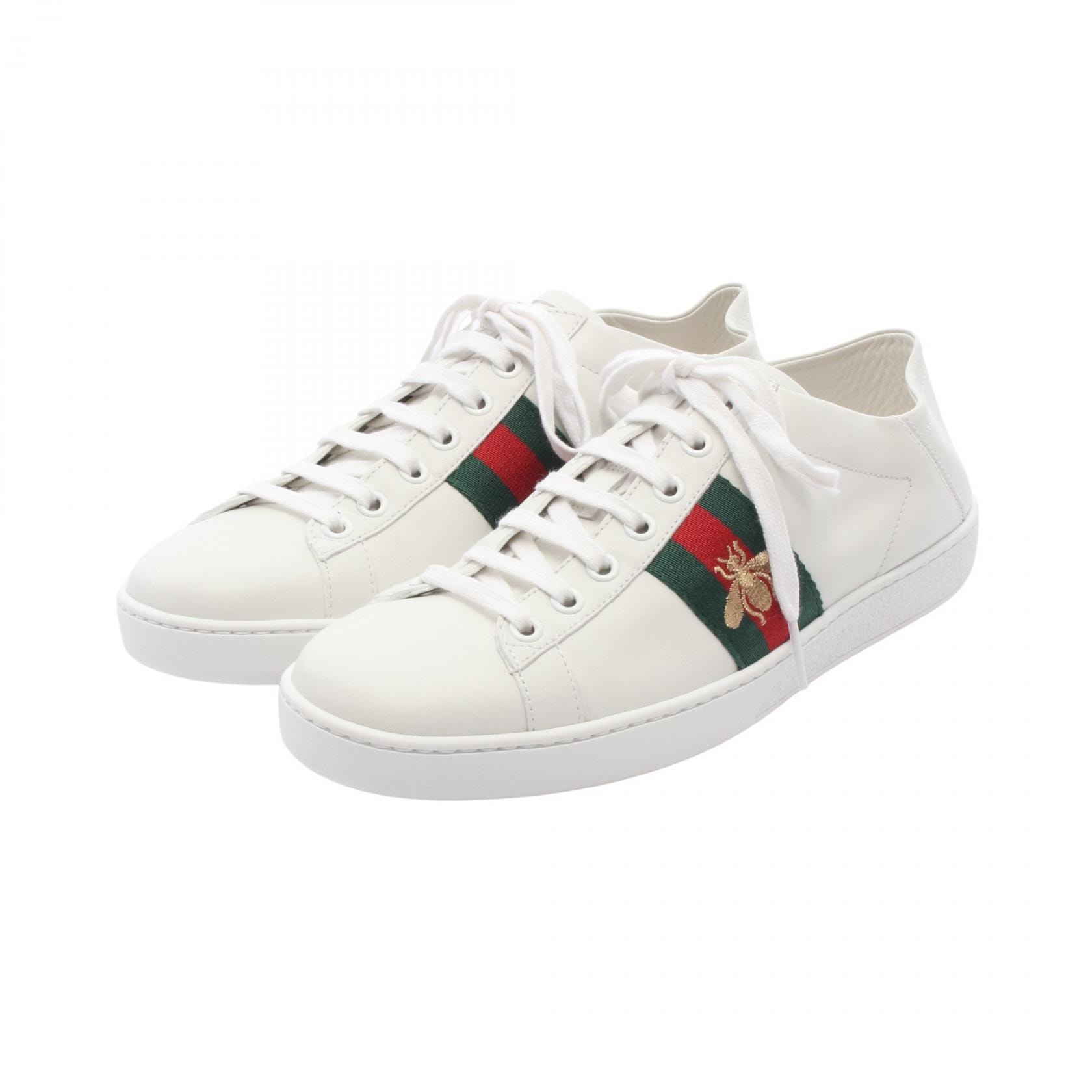 グッチ GUCCI ビー シェリーライン スニーカー 靴 レザー レディース ホワイト系 / グリーン系 / レッド系 475208 【中古】