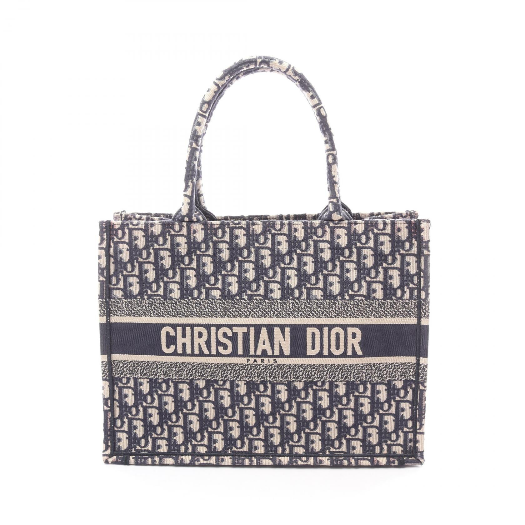 ディオール Dior BOOK TOTE ブックトート ミディアム オブリーク トートバッグ バッグ キャンバス レディース ベージュ系 / ネイビー系 【中古】