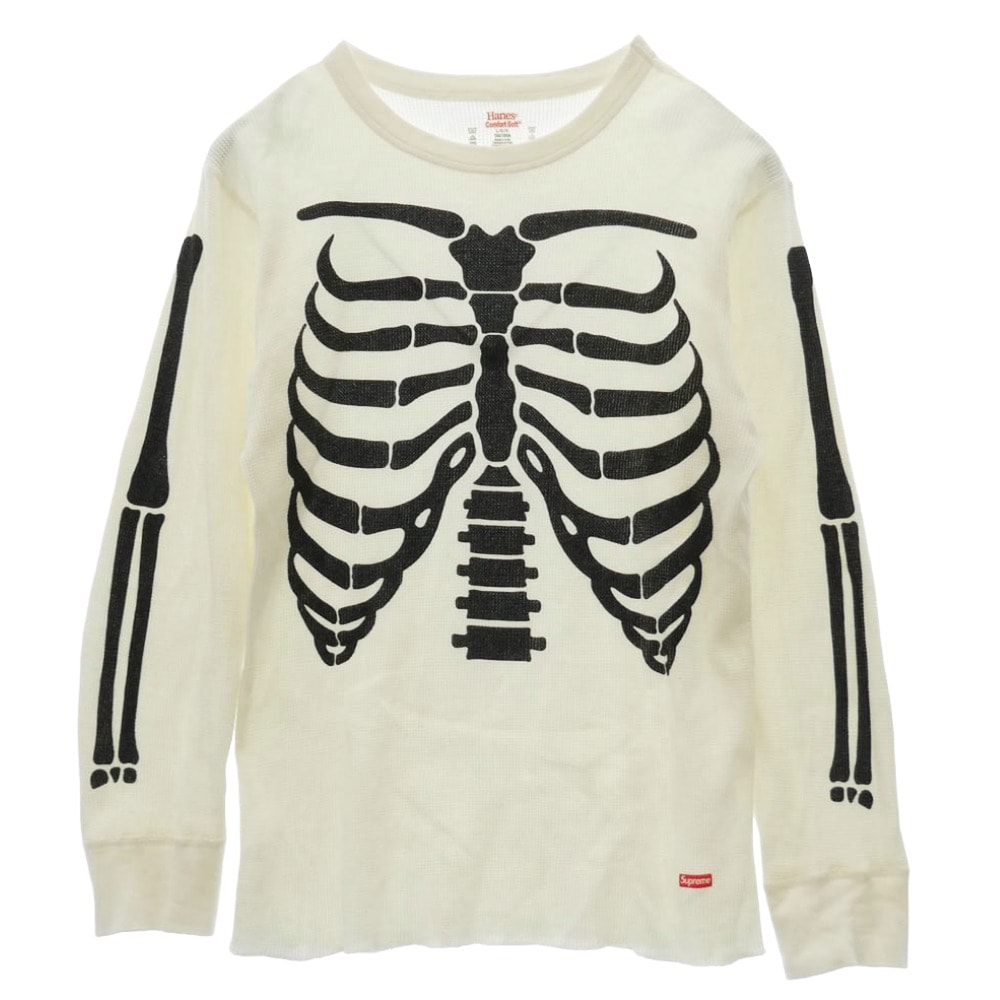 Supreme シュプリーム カットソー x Hanes Bones Thermal Crew ヘインズ ボーンズ サーマル クルーネック カットソー ホワイト系 ブラック系 L【中古】