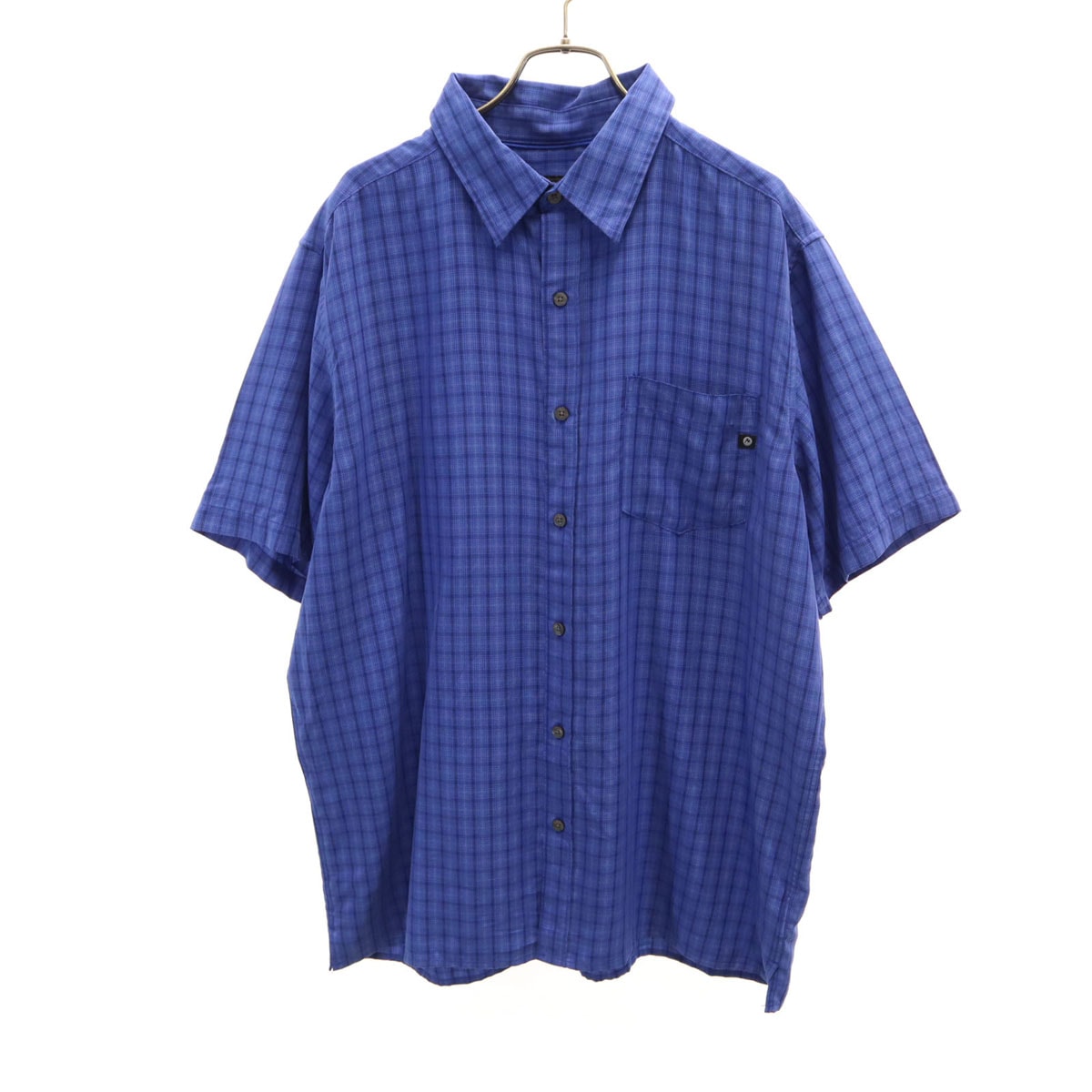 MARMOT マーモット チェック柄 半袖 シャツ L ブルー アウトドア